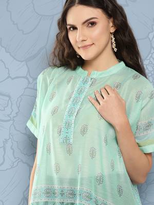  printed mandarin collar ethnic chanderi cotton kaftan longline top 4