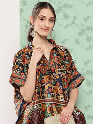 Yufta women blue printed kaftan top 1