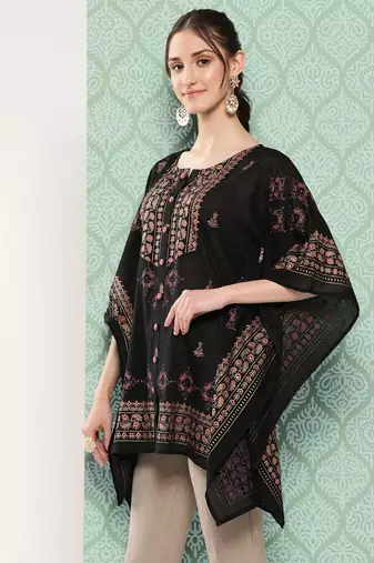  black ethnic motifs kaftan top