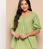 Yufta green alia-cut cotton schiffli tops