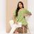 Yufta green alia-cut cotton schiffli tops