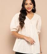 Yufta cream alia-cut cotton schiffli tops