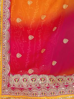 Pink georgette bandhani saree with unstitched blouse piece 5