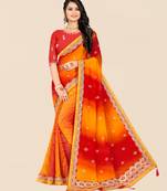 Red georgette bandhani saree with unstitched blouse piece