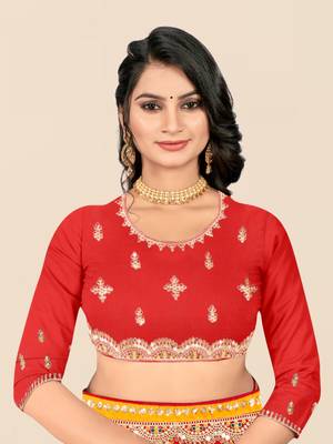 Red georgette bandhani saree with unstitched blouse piece 3