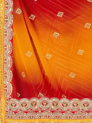 Red georgette bandhani saree with unstitched blouse piece 5