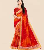 Red georgette bandhani saree with unstitched blouse piece