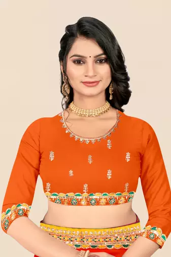 Yellow georgette bandhani saree with unstitched blouse piece