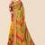 Yellow chiffon bandhani saree with unstitched blouse piece