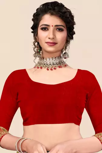 Orange chiffon bandhani saree with unstitched blouse piece