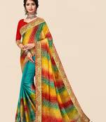 Blue chiffon bandhani saree with unstitched blouse piece