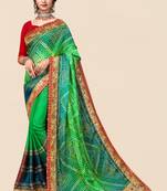 Green  chiffon bandhani saree with unstitched blouse piece