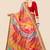 Peach  chiffon bandhani saree with unstitched blouse piece