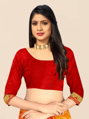 Yellow  chiffon bandhani saree with unstitched blouse piece 4