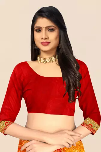Yellow  chiffon bandhani saree with unstitched blouse piece