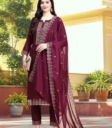 Purple Cotton Silk Embroidered Kurta Pant with Dupatta Salwar Suit 3 Pieces Set 