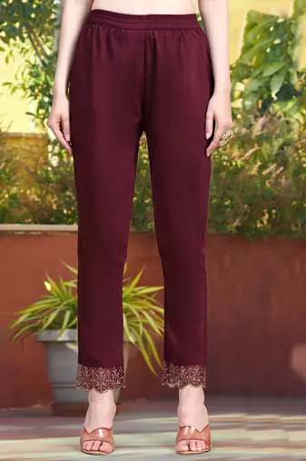 Trendmalls Purple Cotton Silk Embroidered Kurta Pant with Dupatta Salwar Suit 3 Pieces Set 