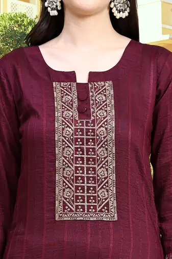 Trendmalls Purple Cotton Silk Embroidered Kurta Pant with Dupatta Salwar Suit 3 Pieces Set 