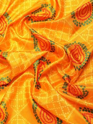 Yellow bandhani saree with lace border and unstitched blouse piece 4