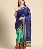 Blue bandhani saree with lace border and unstitched blouse piece