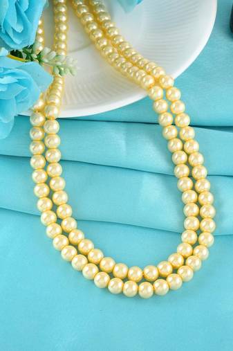 Golden pearl double line necklace
