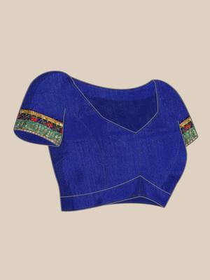 Blue bandhani saree with lace border and unstitched blouse piece 5