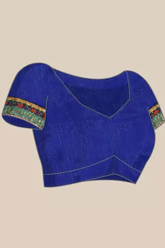 Blue bandhani saree with lace border and unstitched blouse piece
