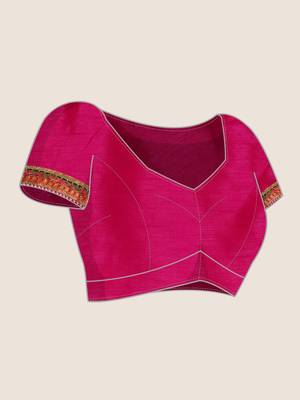 Pink bandhani saree with lace border and unstitched blouse piece 5