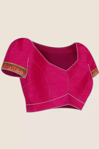 Pink bandhani saree with lace border and unstitched blouse piece