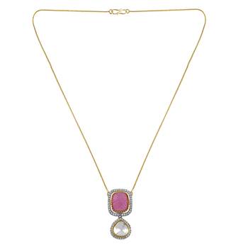 Classic kundan pendant with engraved pink stone 2