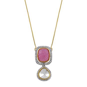 Classic kundan pendant with engraved pink stone 3