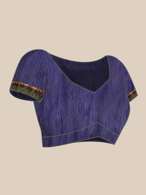 Blue bandhani saree with lace border and unstitched blouse piece 5