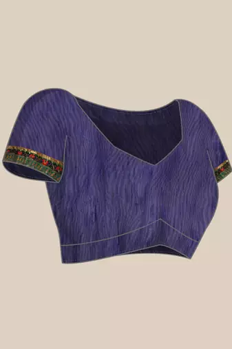 Blue bandhani saree with lace border and unstitched blouse piece
