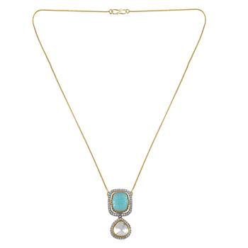 Classic kundan pendant with engraved aqua green stone 2