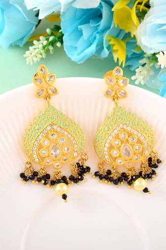 Golden kundan meena dangler earrings