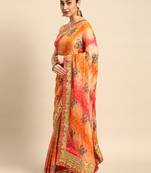 bandhani saree with lace border and unstitched blouse piece