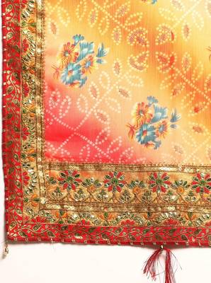 bandhani saree with lace border and unstitched blouse piece 4