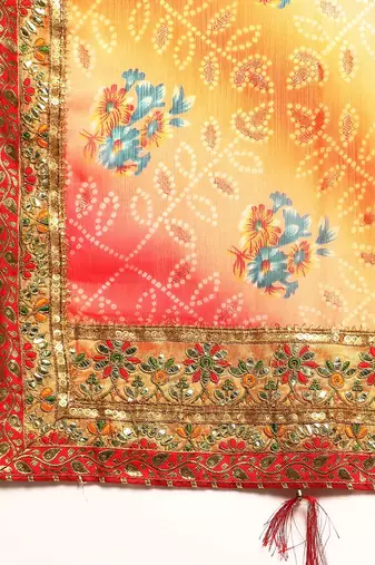 bandhani saree with lace border and unstitched blouse piece