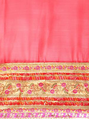 Peach bandhani saree with lace border and unstitched blouse piece 5