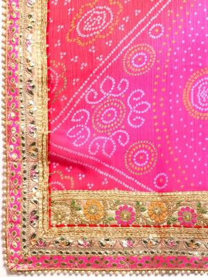 Blue bandhani saree with lace border and unstitched blouse piece 4