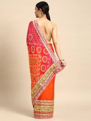 Orange bandhani saree with lace border and unstitched blouse piece 2
