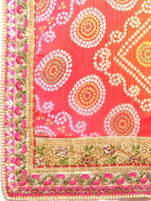 Orange bandhani saree with lace border and unstitched blouse piece 4