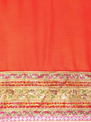 Orange bandhani saree with lace border and unstitched blouse piece 5
