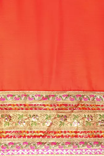 Orange bandhani saree with lace border and unstitched blouse piece