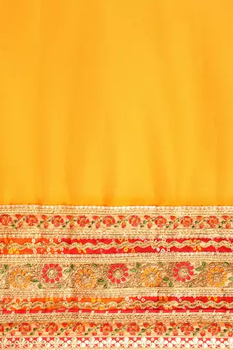 Yellow bandhani saree with lace border and unstitched blouse piece