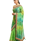 Green bandhani saree with lace border and unstitched blouse piece