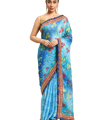 Blue bandhani saree with lace border and unstitched blouse piece