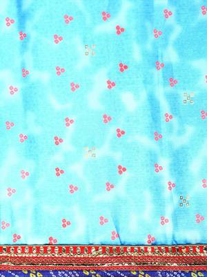 Blue bandhani saree with lace border and unstitched blouse piece 5