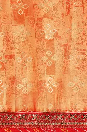 Orange bandhani saree with lace border and unstitched blouse piece