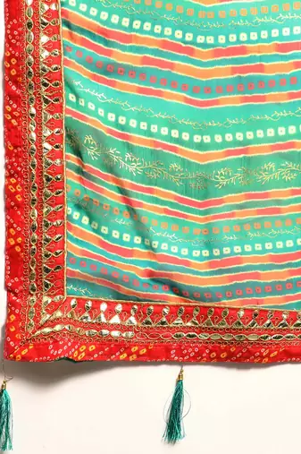 Blue bandhani saree with lace border and unstitched blouse piece